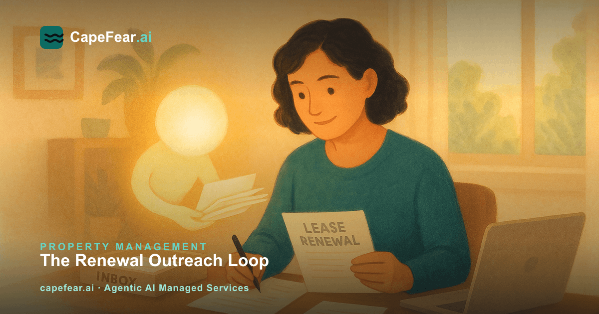 A property manager reviews AI-drafted lease renewal letters at their desk